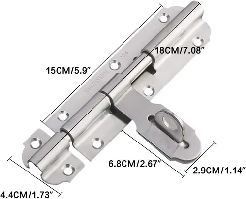 Vista 2 de Cerradura de puerta AnBT, resistente acero inoxidable cepillado engrosado, cierre de tornillo de barril deslizante para puerta (7,8")