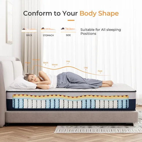 Vista 3 de Vesgantti Tight Top Series - Colchón híbrido de resortes interiores Full de 10 pulgadas/Cama en una caja, sensación de felpa firme media, espuma