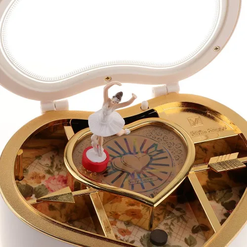 Vista 5 de FRECI Caja de música de bailarina en forma de corazón Caja de joyería con hermoso regalo de Navidad de bailarinaVanlentise - Blanco