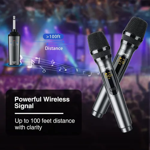 Vista 10 de LEKATO Micrófono Inalámbrico Micrófonos Inalámbricos Recargables con Receptor Sistema de Micrófono de Mano Dual Micrófono Dinámico para Cantar