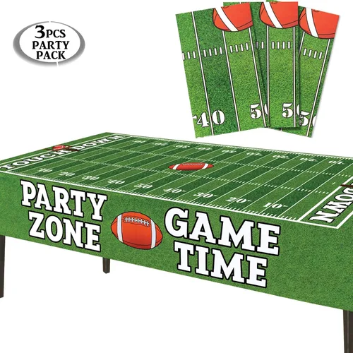 Vista 2 de AnapoliZ Mantel de fútbol de plástico Paquete de 3 piezas (54 pulgadas de ancho x 72 pulgadas de largo) Mantel rectangular para mesa de día