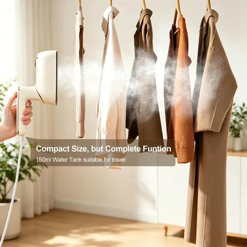 Vista 5 de Vaporizador de viaje para ropa, vaporizador portátil giratorio de 1200W, plancha de ropa pequeña para viajes, hogar, dormitorio, universidad, tanque