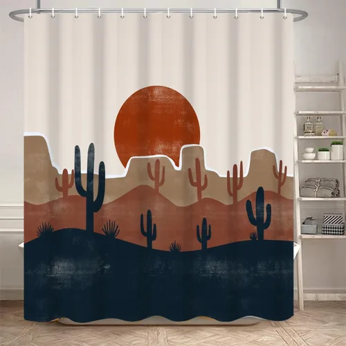 Vista 35 de Cortina de Ducha Floral Bohemia Negra Flores de Mediados de Siglo Botánica Moderna Elegante Estética Cortina de Ducha para Decoración de Baño