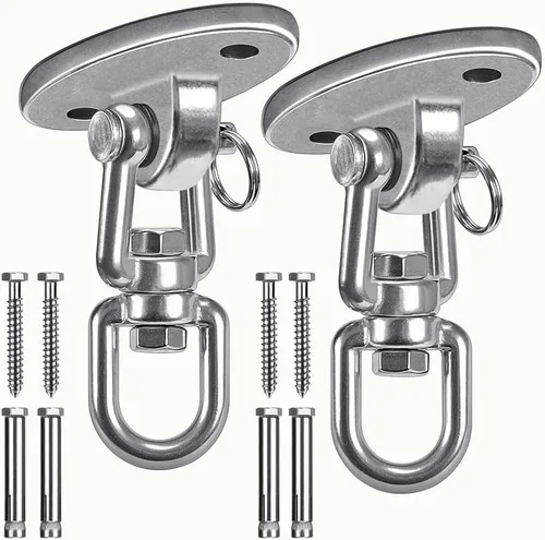 Vista 10 de SELEWARE 2 perchas de acero inoxidable de 180° de capacidad de 2000 libras, ganchos de columpio resistentes para techo de hormigón de madera