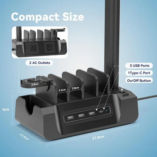Vista 8 de Estación de carga KDD con 6 cables de carga - Estación de carga rápida 6 en 1 para celular con soporte para auriculares y soporte para reloj - 2