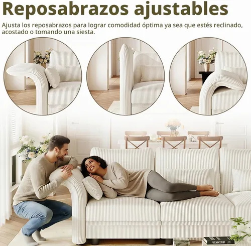 Vista 5 de LLappuil Sofá seccional beige con almacenamiento, sofás modulares de pana para sala de estar con apoyabrazos ajustables, cojines de felpa gruesos, 6