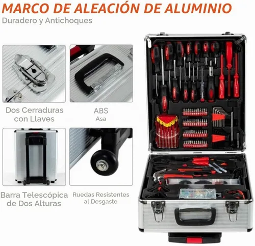 Vista 6 de FLZOSPER Juego de herramientas resistentes de 799 piezas con ruedas rodantes, caja de aluminio para carretilla, kit de herramientas para el hogar