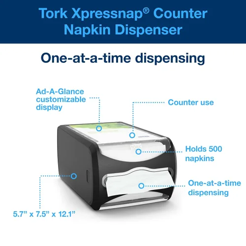 Vista 2 de Dispensador de servilletas de mostrador Tork Xpressnap Negro N4, Diseño versátil, Gama Signature, 5.7" x 7.5" x 12.1", 6432000