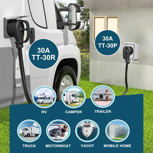 Vista 4 de STRIGHT Cable de Extensión para RV de 10 Pies 30 Amp, Cable de Extensión de Energía para RV NEMA TT-30P Macho a TT-30R Hembra Trabajo Pesado Calibre