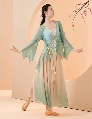 Vista 6 de Angcoco Top de gasa de mariposa bordada tradicional china para mujer + falda con vuelo de 720