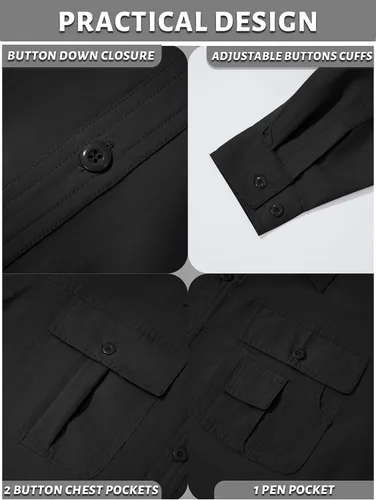 Vista 4 de TACVASEN Camisa de manga larga convertible, transpirable, de secado rápido, con protección UV, para hombre