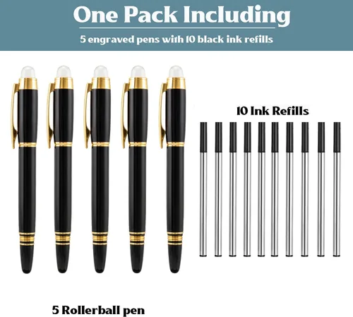 Vista 6 de Ancolo Bolígrafos de rodillo personalizados, juego de escritura suave de lujo con punta de cristal, tinta negra, personalizada con tu nombre