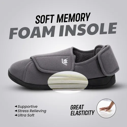 Vista 3 de Pantuflas diabéticas para mujer, zapatos de linfedema, zapatos para edema, pies hinchados, con velcro para interiores y exteriores, zapatos