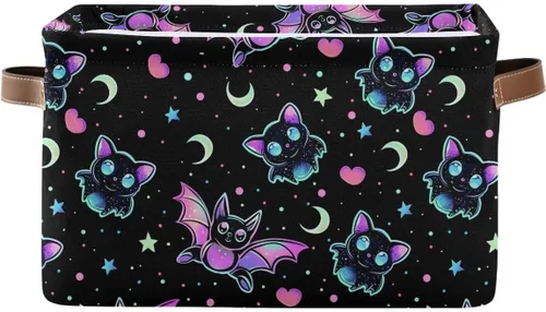 Vista 25 de Cesta de almacenamiento sin costuras de Halloween, bolsa organizadora plegable de tela de calabaza amarilla con asas, 15 x 11 x 9.5 pulgadas