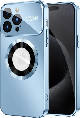 Vista 11 de MAKAVO Funda magnética para iPhone 15 Pro Max, compatible con MagSafe, protector de lente de cámara integrado, vista de logotipo, cubierta de Negro