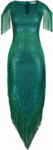 Vista 4 de Christmas Party Dress Solid Fashion Irregular Sexy Tassel Sequin Dress New Years Eve. Women's Dresses
