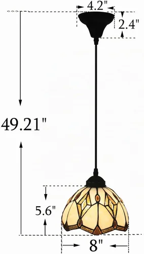 Vista 3 de Lámpara colgante de 8 pulgadas, lámpara de techo colgante de vitrales estilo Tiffany HT