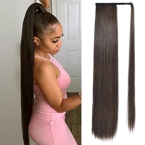 Vista 24 de SEIKEA Extensión de cola de caballo con clip alrededor del cabello lacio para mujer (12 pulgadas, negro)