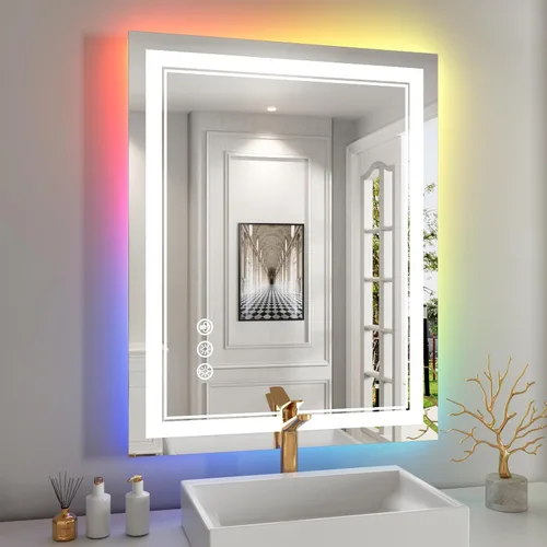 Vista 25 de Espejo de baño LED de 24 x 28 pulgadas, luz frontal y retroiluminada, antiniebla, regulable, espejo de tocador iluminado con memoria, espejo LED