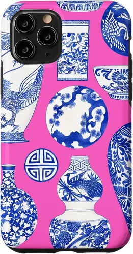 Vista 29 de iPhone 16 Blue Willow Chinoiserie Jengibre Tarro Fresco Preppy Rosa Azul Caso