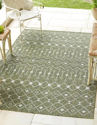 Vista 55 de Unique Loom Outdoor Trellis Collection - Alfombra de área con diseño de enrejado tribal (2 pies 2 pulgadas x 3 pies 1 pulgada, ovalada, azul/marfil)