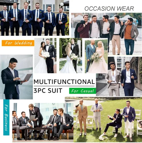 Vista 4 de COOFANDY Trajes de 3 piezas para hombre, chaqueta de un botón, chaleco ajustado, pantalón de traje con corbata