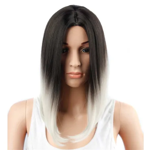 Vista 2 de Sharebeauty Peluca corta y recta para mujer, color negro y gris degradado