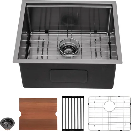 Vista 18 de Sarlai Fregadero de cocina empotrado de 30 pulgadas dorado - Fregadero de cocina de 76,2 cm x 45,7 cm con repisa para estación de trabajo de acero