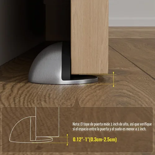 Vista 5 de Tope de puerta de suelo de media cúpula de acero inoxidable autoadhesivo con perforación sin goma, topes de puerta de suelo para dormitorio, sala