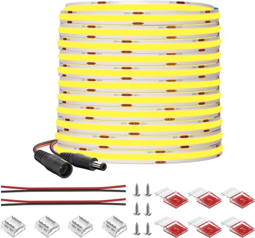 Vista 10 de Tira de luz LED COB de 32.8 pies, flexible, de alta densidad, tiras de mazorca, 24 V, blanco cálido, 2700 K, 320 LEDs/m, CRI 90+, regulable, 0.315