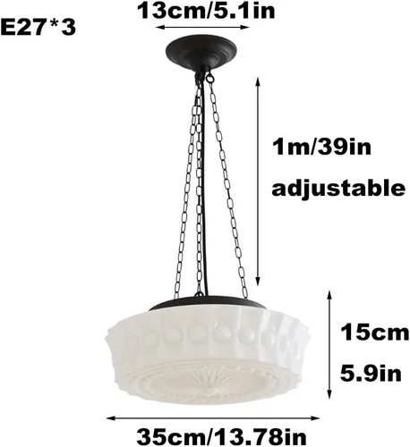 Vista 3 de Retro White Pendant Light Fixtures, Modern 13.7IN Living Room Hanging Pendant Lamp, Mid Century Glass Shade Chandelier for Dining Room Bedroom