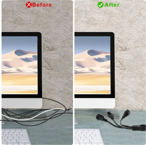 Vista 4 de Cable de extensión de alimentación de 1 a 3 divisor en Y, protector de salida de cable resistente de 3 clavijas para interiores y exteriores, NEMA