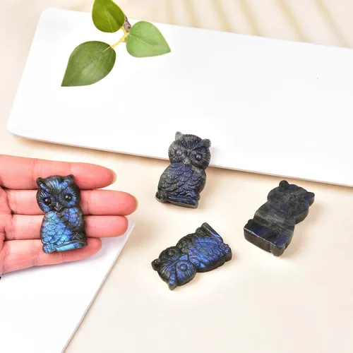 Vista 5 de JIC Gem Piedras de cristal de cuarzo labradorita natural, 2 piezas, tallada a mano, magnífica escultura de arte de cristal, adorno de piedra
