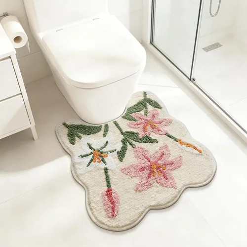 Vista 15 de Tapete de baño con diseño floral, suave, antideslizante, con patrón de flores coloridas, alfombra de baño de microfibra ultra absorbente, lavable a