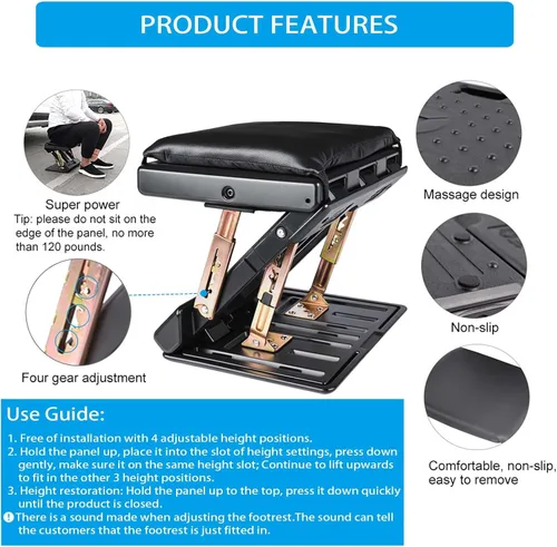 Vista 4 de Reposapiés para debajo del escritorio en el trabajo con 4 niveles de altura ajustable, reposapiés plegable ergonómico para oficina
