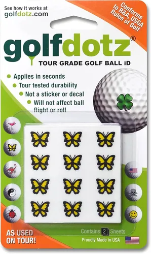 Vista 2 de Golfdotz - Marcadores de pelotas de golf novedosos que cumplen con las reglas de la USGA, calcomanías de pelotas de golf para marcar pelotas, no más