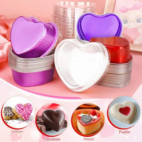 Vista 3 de 40 paquetes de moldes de aluminio en forma de corazón con tapas