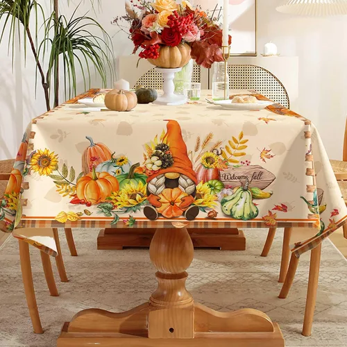 Vista 4 de Hexagram Mantel rectangular de otoño de 50 x 70 pulgadas, mantel de otoño naranja Mantel de camión de calabaza para el hogar, cocina, decoración