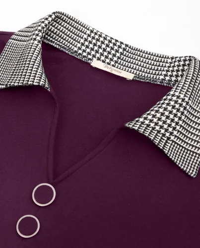 Vista 4 de Bebonnie Blusa casual de manga larga con cuello en V y solapa para mujer con botones