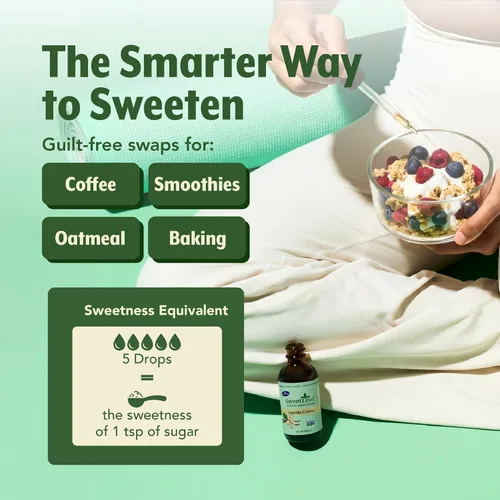 Vista 6 de Edulcorante líquido Sweet Drops de stevia, crema de vainilla, de la marca SweetLeaf Gotas dulces, extracto orgánico de hoja de stevia, cero