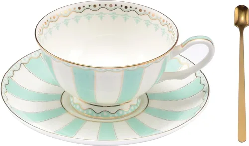 Vista 8 de Taza de Café de Porcelana Ósea Británica con Platillo y Cuchara para Latte Americano Tazas con Platillo Juego de Tazas de Té de Porcelana, Tazas