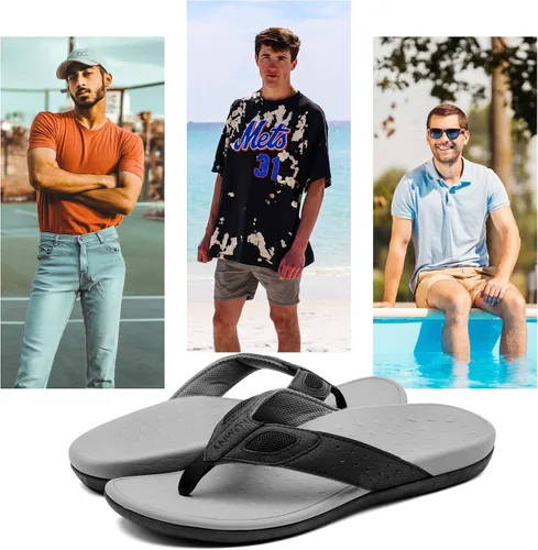 Vista 7 de Sandalias ortopédicas para hombre con soporte de arco para fascitis plantar, pies planos, para interiores y exteriores, sandalias de playa