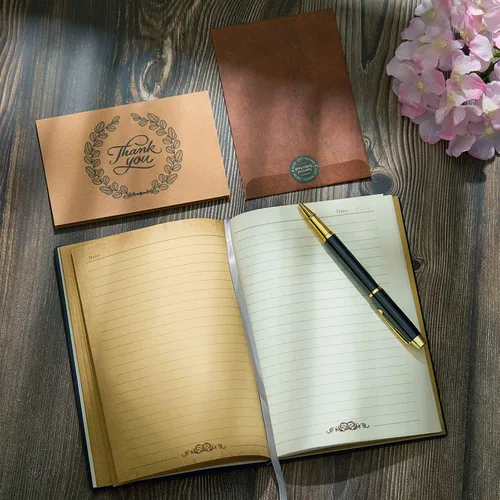Vista 4 de Diario de Escritura de Cuero Repujado con Tren Vintage con Juego de Bolígrafos, Libreta Diaria Antigua Hecha a Mano Cuaderno de Bocetos, Diarios