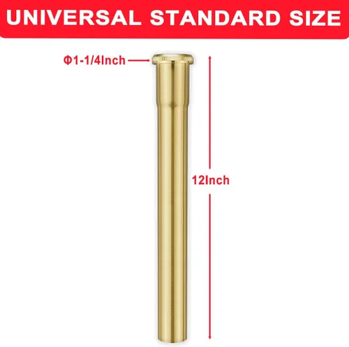 Vista 2 de Tubo de extensión de junta deslizante de latón de 1-1/4 de diámetro x 12 pulgadas, tubo de extensión resistente para desagüe de fregadero de baño