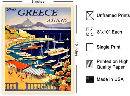 Vista 2 de Poster Master Póster de viaje vintage, impresión de Grecia, arte de Atenas, arte de la bahía de Castella, regalo costero para él, ella, amante