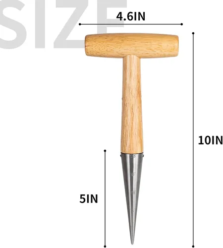 Vista 6 de FLORA GUARD - Herramienta de jardín para semillas, de acero con mango de madera Dibber de semillas de mano para plantar bulbos, sembrar semillas