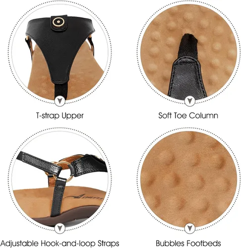 Vista 5 de Athlefit - Sandalias cómodas para mujer con correa en T, con correa trasera, ortopédica, sandalias con soporte ortopédico para el arco del pie