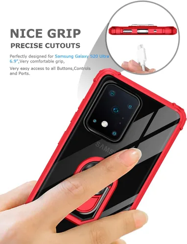 Vista 6 de Funda transparente con función atril para Samsung Galaxy S20 Ultra, protección contra caídas para Galaxy S20 Ultra, carcasa delgada para teléfono
