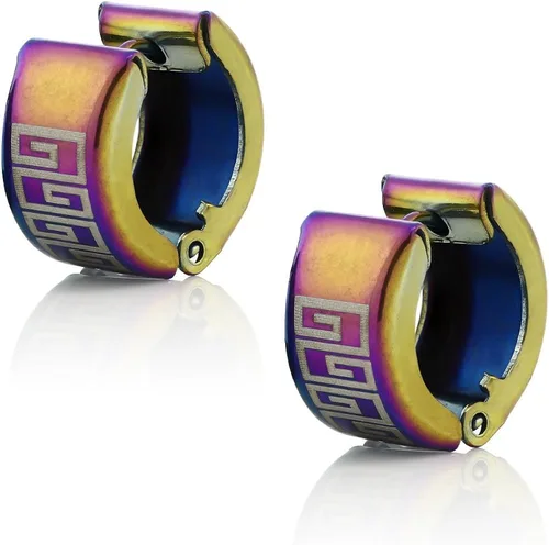 Vista 3 de Gem Stone King Aretes de aro de acero inoxidable con diseño de arco iris, 0.512 in de largo, 0.276 in de ancho, Metal