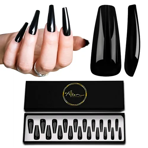 Vista 11 de Allkem - Uñas de presión de color solido, extra largas, estilo cónico, bailarina, cobertura total de uñas